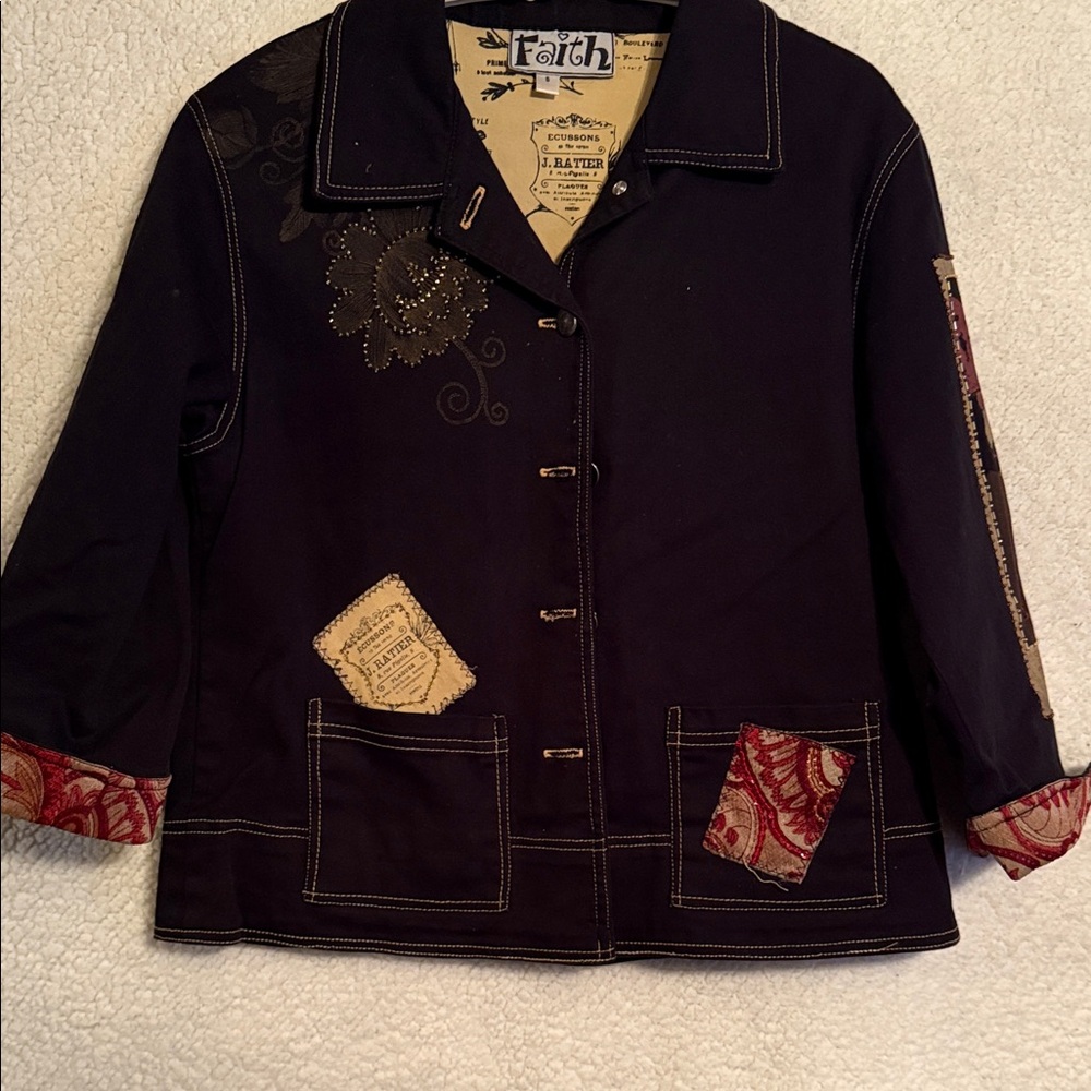 Faith Black Embroidered Blazer with Red Accents